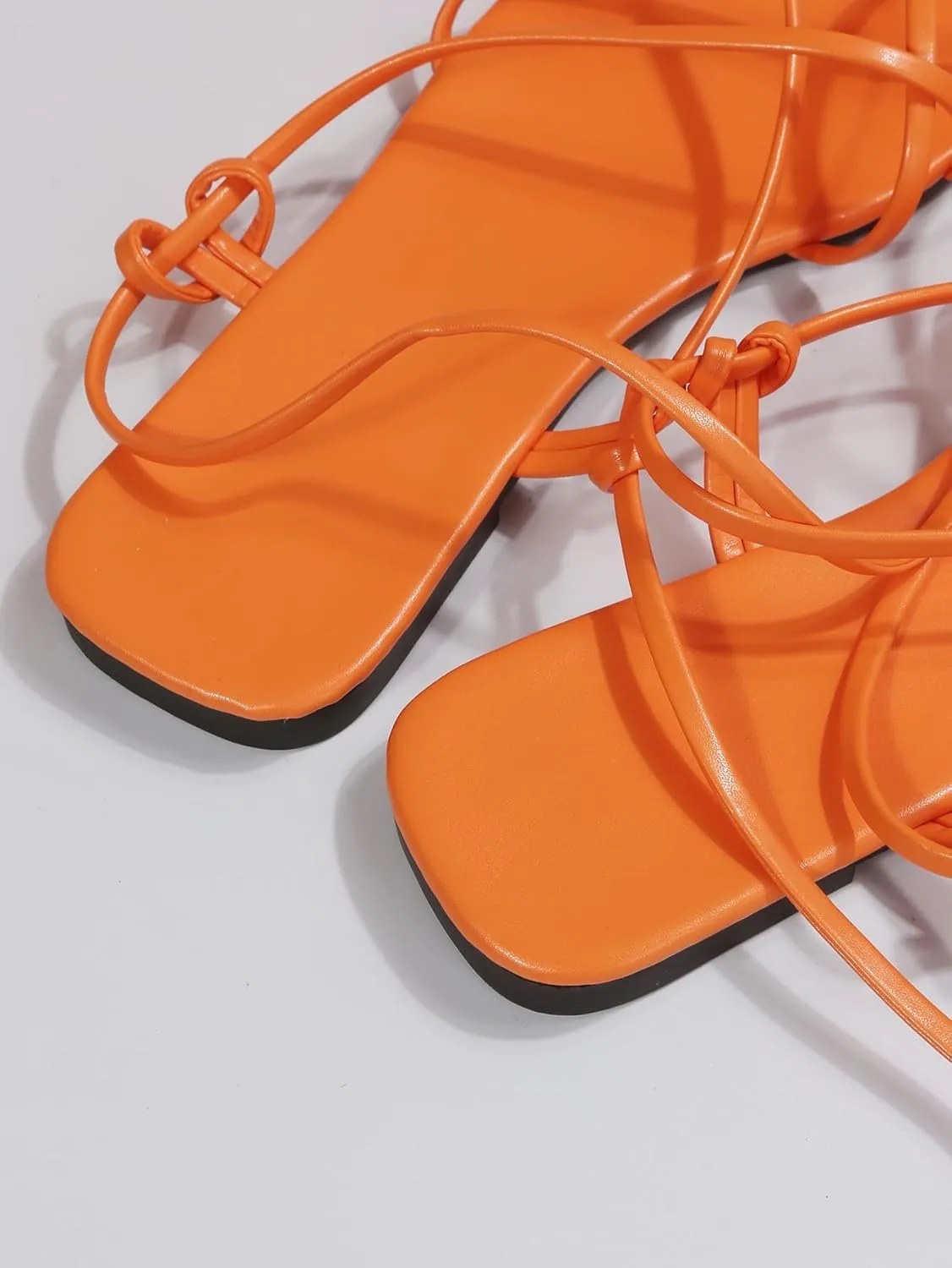 Women’s Strappy Flat Sandals – Adjustable Crisscross Ankle Wrap Summer Shoes – Minimalist Square-Toe Casual Flats (Sizes 5.5–11)
