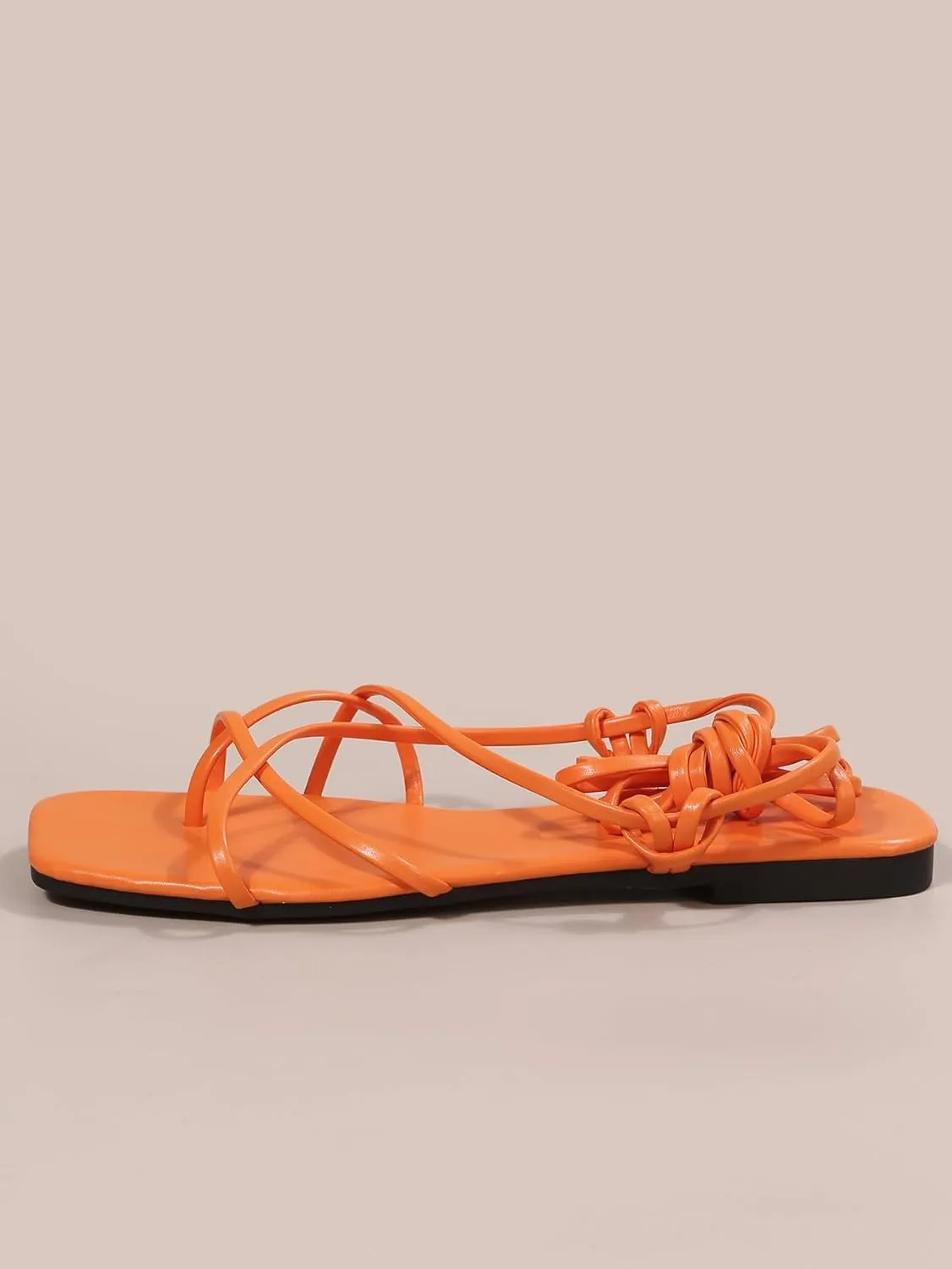 Women’s Strappy Flat Sandals – Adjustable Crisscross Ankle Wrap Summer Shoes – Minimalist Square-Toe Casual Flats (Sizes 5.5–11)