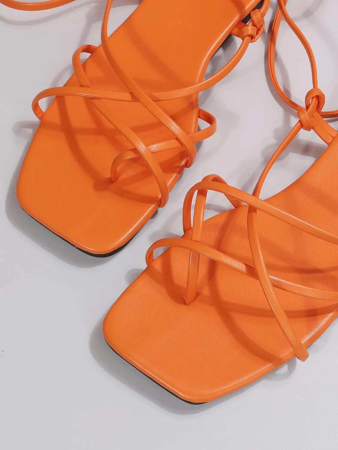 Women’s Strappy Flat Sandals – Adjustable Crisscross Ankle Wrap Summer Shoes – Minimalist Square-Toe Casual Flats (Sizes 5.5–11)