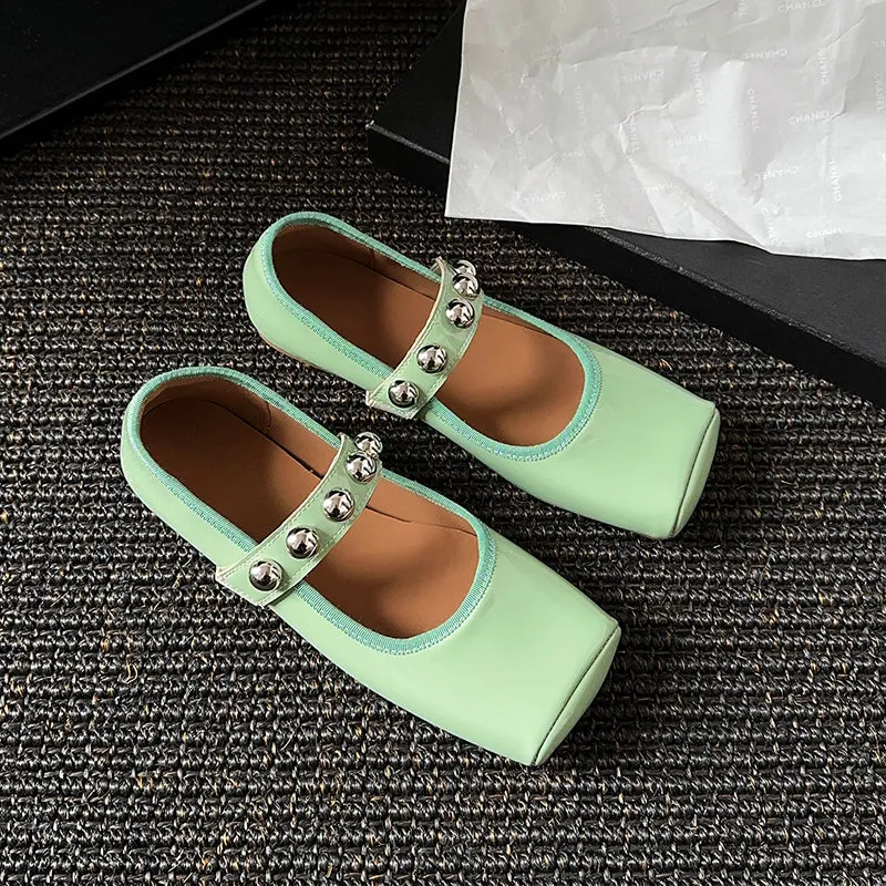 Women's Stylish Sheepskin Square Toe Slip On Flat Ballet Shoes