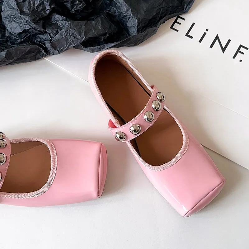 Women's Stylish Sheepskin Square Toe Slip On Flat Ballet Shoes