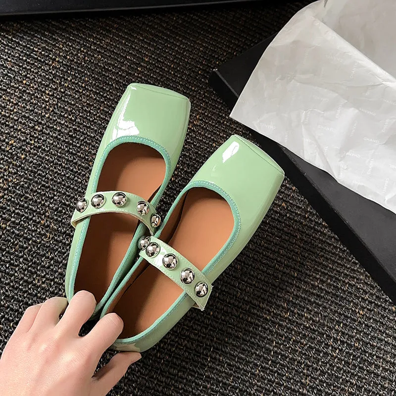 Women's Stylish Sheepskin Square Toe Slip On Flat Ballet Shoes