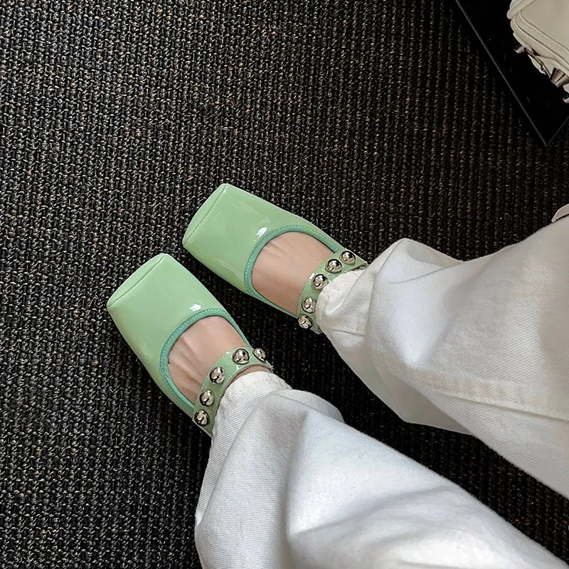 Women's Stylish Sheepskin Square Toe Slip On Flat Ballet Shoes