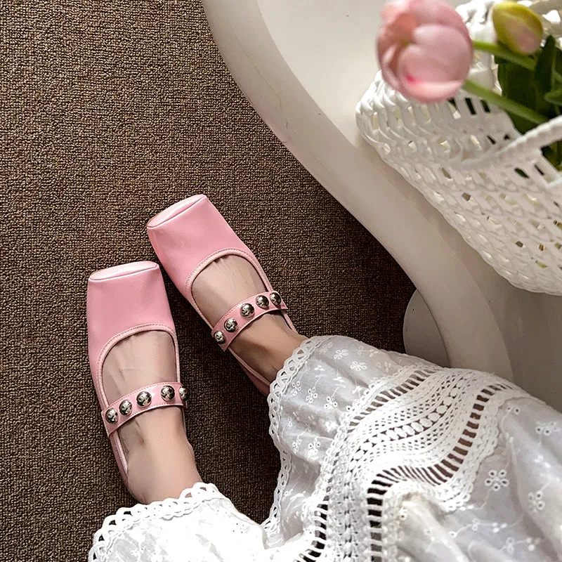 Women's Stylish Sheepskin Square Toe Slip On Flat Ballet Shoes