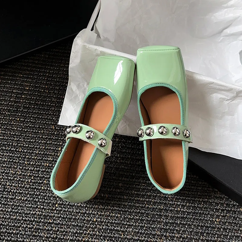 Women's Stylish Sheepskin Square Toe Slip On Flat Ballet Shoes