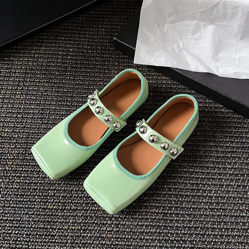 Women's Stylish Sheepskin Square Toe Slip On Flat Ballet Shoes