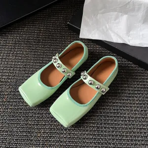 Women's Stylish Sheepskin Square Toe Slip On Flat Ballet Shoes