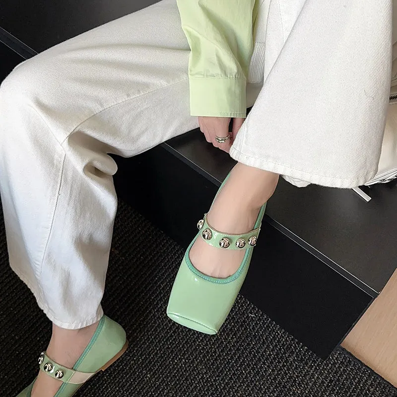Women's Stylish Sheepskin Square Toe Slip On Flat Ballet Shoes