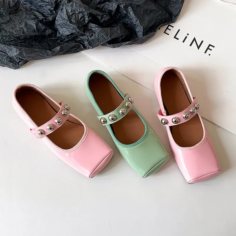 Women's Stylish Sheepskin Square Toe Slip On Flat Ballet Shoes