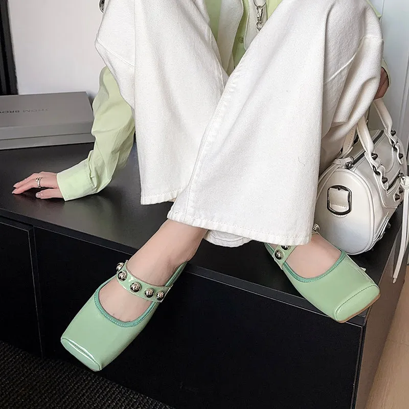 Women's Stylish Sheepskin Square Toe Slip On Flat Ballet Shoes