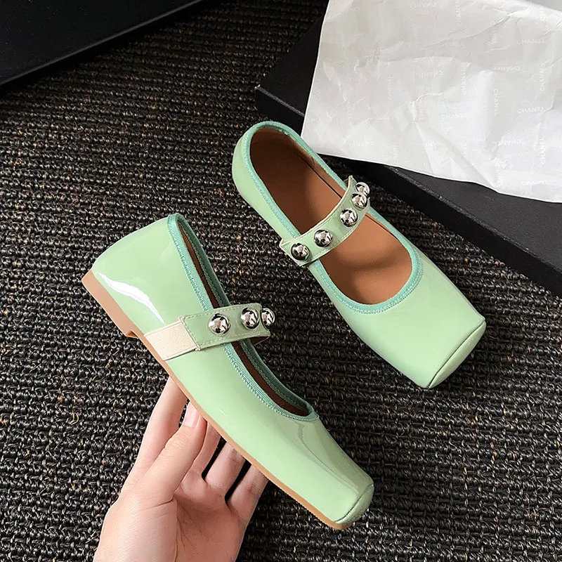 Women's Stylish Sheepskin Square Toe Slip On Flat Ballet Shoes