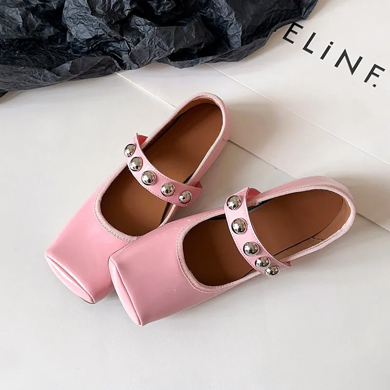 Women's Stylish Sheepskin Square Toe Slip On Flat Ballet Shoes