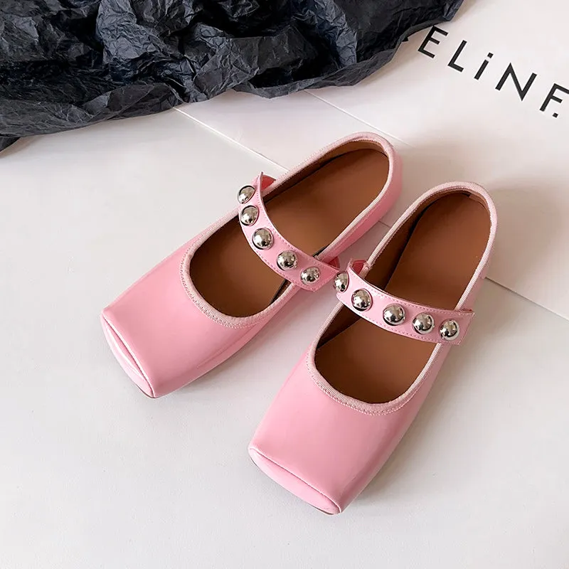 Women's Stylish Sheepskin Square Toe Slip On Flat Ballet Shoes