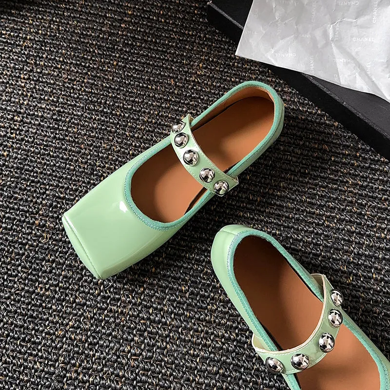Women's Stylish Sheepskin Square Toe Slip On Flat Ballet Shoes