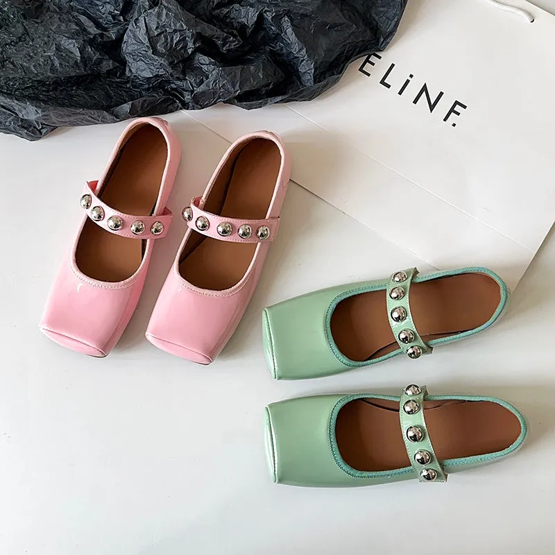 Women's Stylish Sheepskin Square Toe Slip On Flat Ballet Shoes