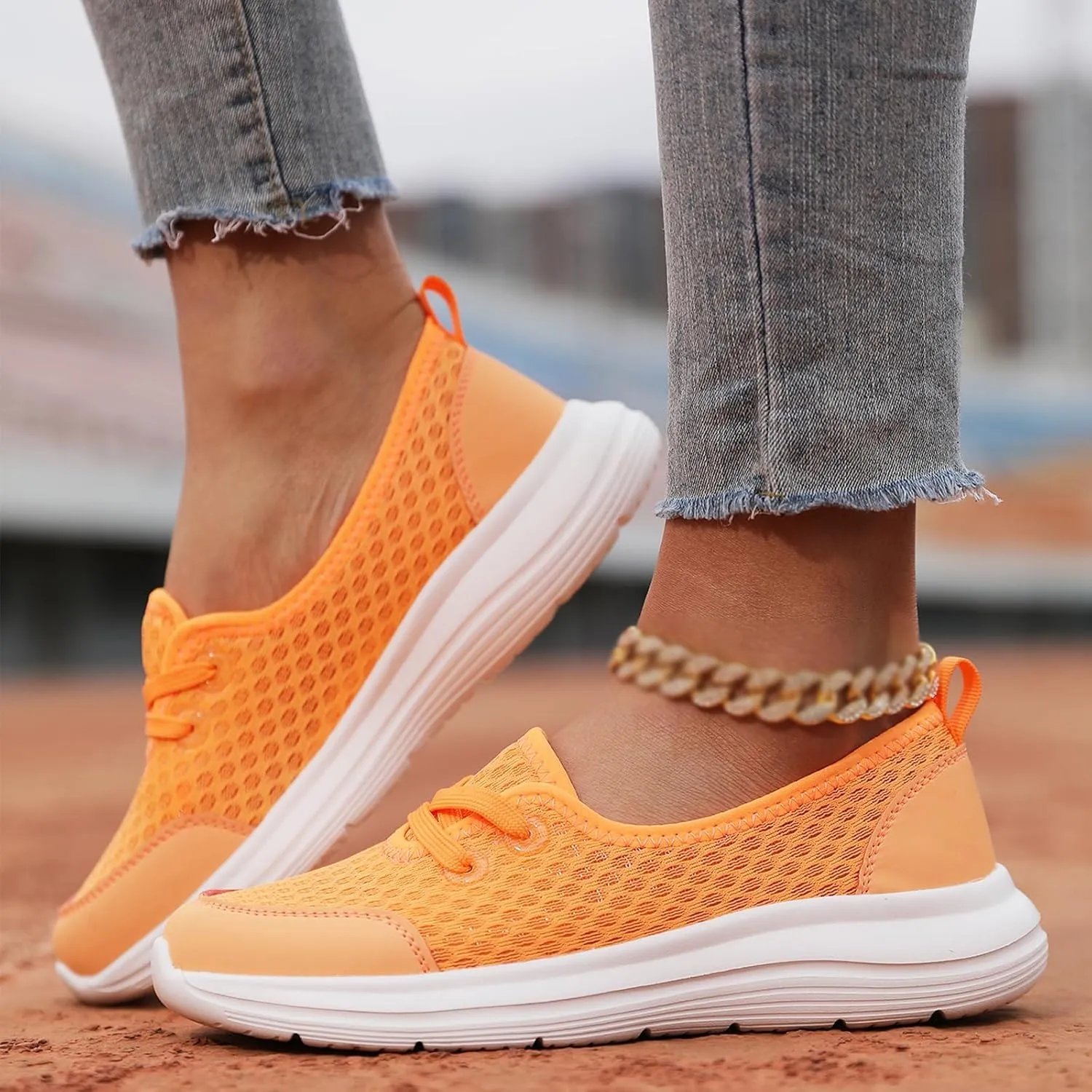 Womens Walking Shoes Tennis Lightweight Gym Sneakers Slip On Low Cut Workout Trainer Sport Breathable Mesh Running Shoes Comfortable Fashion Sneakers for Outdoor