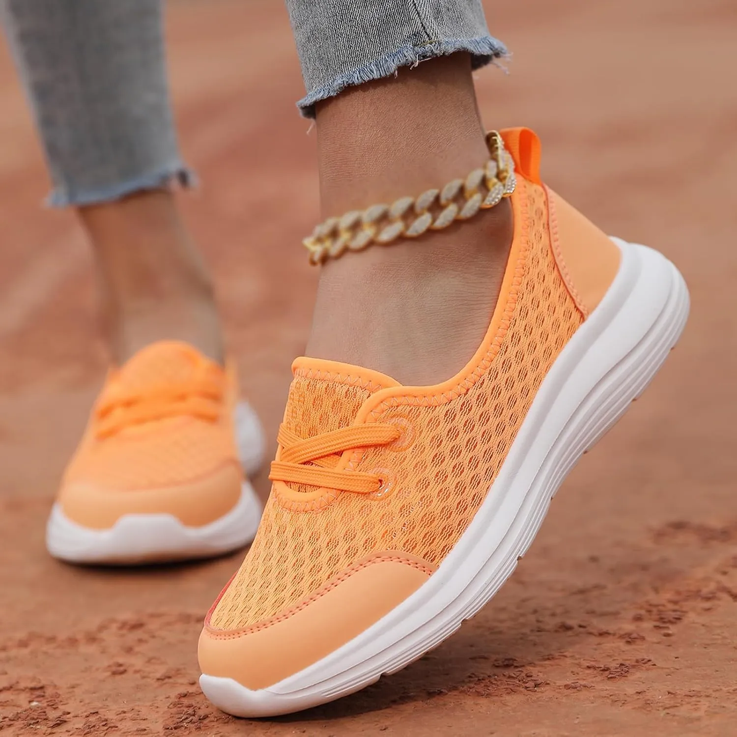 Womens Walking Shoes Tennis Lightweight Gym Sneakers Slip On Low Cut Workout Trainer Sport Breathable Mesh Running Shoes Comfortable Fashion Sneakers for Outdoor
