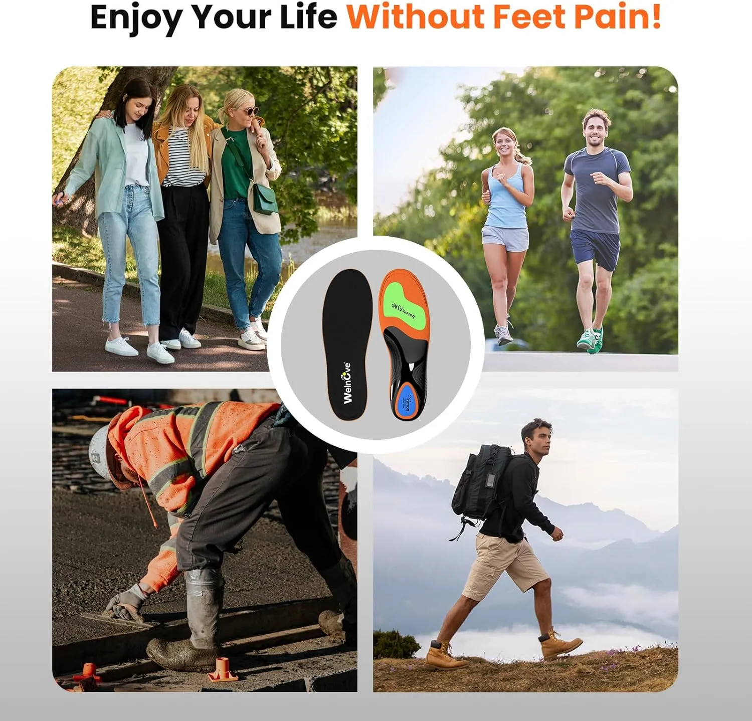 Work Boot Insoles Plantar Fasciitis - Welnove Heavy Duty Inserts for Pain Fatigue Relief, Standing All Day - High Arch Support Shoe Insoles Orthotic for Flat Feet, Achilles Tendonitis, Men Women (S)
