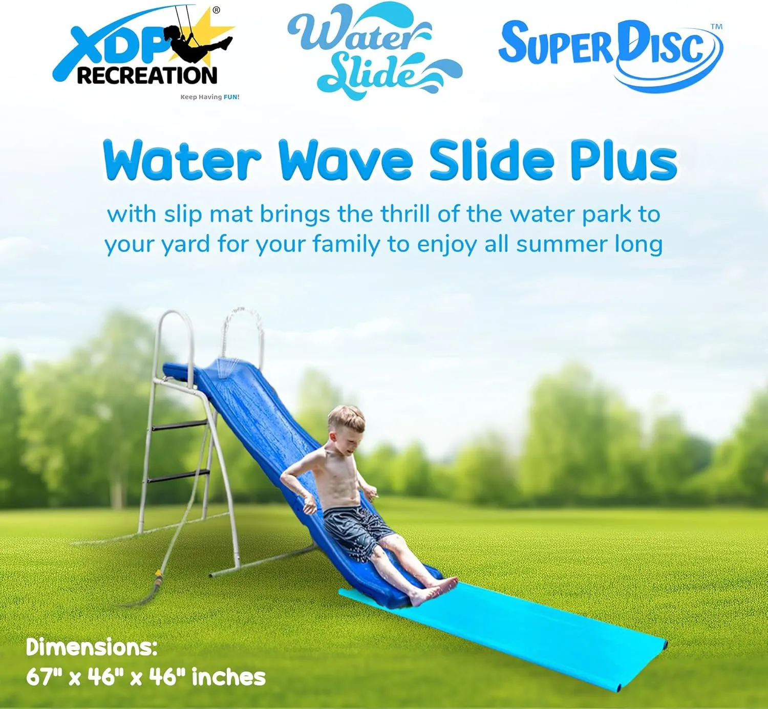 XDP Recreation Water Wave Slide Plus for Kids Ages 3-8, 6 Foot - Freestanding Outdoor Waterslide w/Built-in Adjustable Sprinkler & Ground Tarp, Wet or Dry Summer Backyard Fun