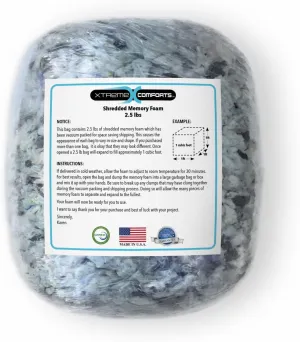 Xtreme Comforts Bean Bag Filler w/Shredded Memory Foam Filling - Pillow Stuffing Material for Couch Pillows, Cushions, Bean Bag Refill Filling, & More Poly Fil/Polyfill Stuffing Needs (2.5 Pounds)