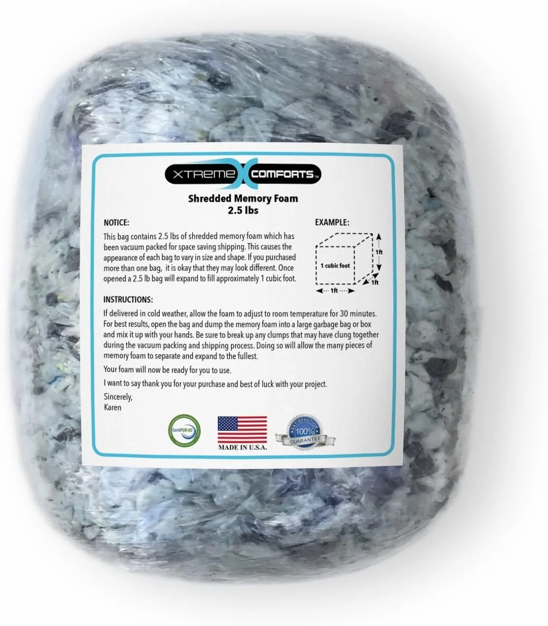Xtreme Comforts Bean Bag Filler w/Shredded Memory Foam Filling - Pillow Stuffing Material for Couch Pillows, Cushions, Bean Bag Refill Filling, & More Poly Fil/Polyfill Stuffing Needs (2.5 Pounds)