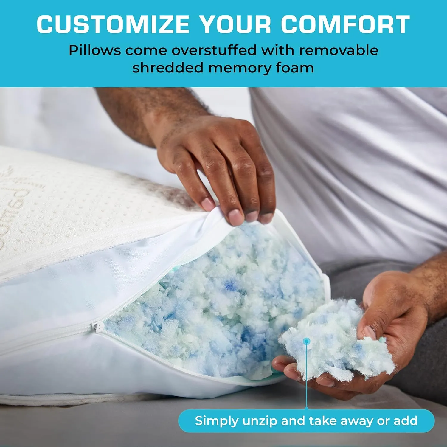 Xtreme Comforts Pillows for Sleeping - GreenGuard Gold Certified Adjustable Standard Memory Foam Pillow for Side, Back & Stomach Sleepers w/Removable Cooling Zipper Cover - Made in The USA