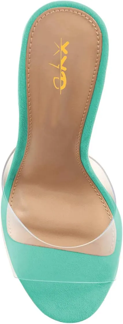 XYD Women Clear PVC Peep Toe Thin High Heel Slide Mules Slip On Transparent Dress Sandals