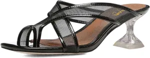 XYD Women Split Toe Cross Strap Mule Sandals Mid Low Crystal Flared Heel Slide Slippers Slip On Summer Casual Outdoor Shoes