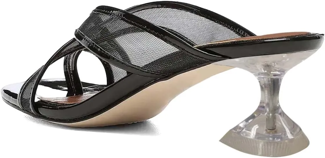 XYD Women Split Toe Cross Strap Mule Sandals Mid Low Crystal Flared Heel Slide Slippers Slip On Summer Casual Outdoor Shoes