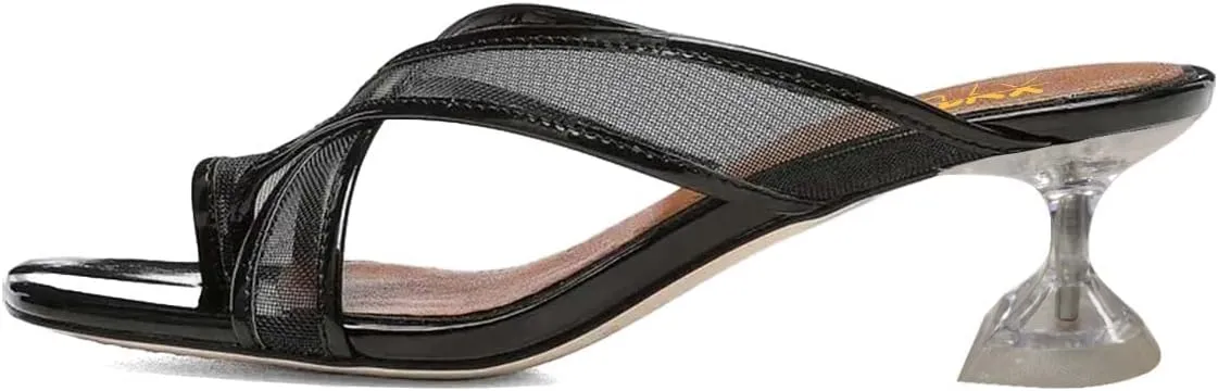 XYD Women Split Toe Cross Strap Mule Sandals Mid Low Crystal Flared Heel Slide Slippers Slip On Summer Casual Outdoor Shoes