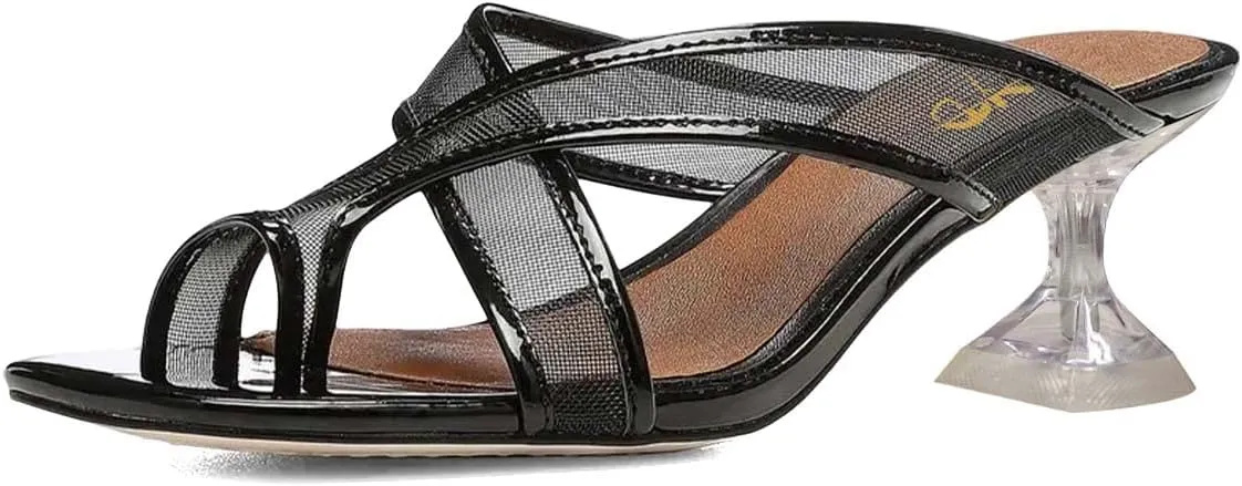 XYD Women Split Toe Cross Strap Mule Sandals Mid Low Crystal Flared Heel Slide Slippers Slip On Summer Casual Outdoor Shoes