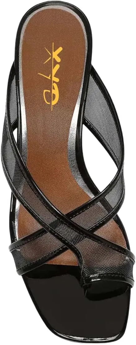 XYD Women Split Toe Cross Strap Mule Sandals Mid Low Crystal Flared Heel Slide Slippers Slip On Summer Casual Outdoor Shoes