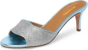 XYD Women Trendy Open Toe Mid Heel Mules Slip On Sandals Glitter Dress Slide Slippers