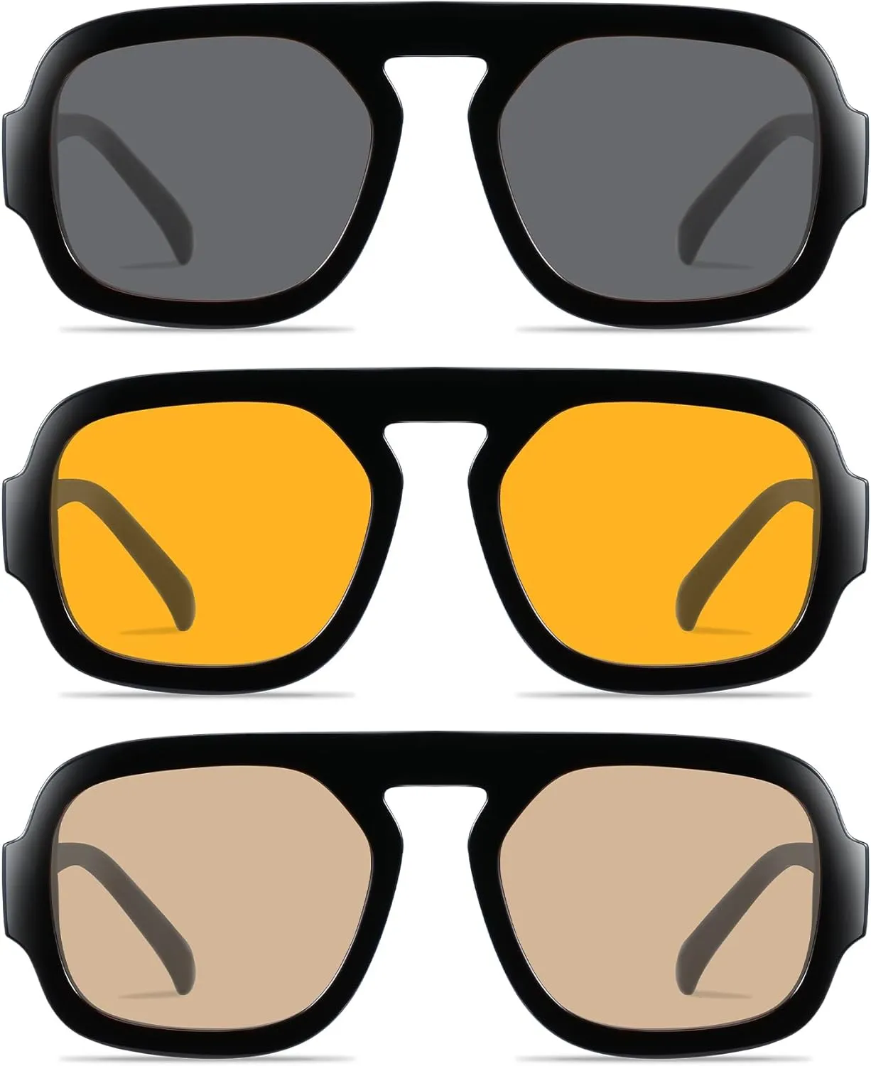 YDAOWKN Trendy Square Aviator Sunglasses for Women Men Retro Flat Top Frame Single Bridge Sun Glasses Vintage Shades