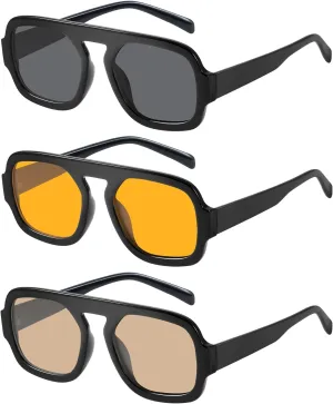 YDAOWKN Trendy Square Aviator Sunglasses for Women Men Retro Flat Top Frame Single Bridge Sun Glasses Vintage Shades