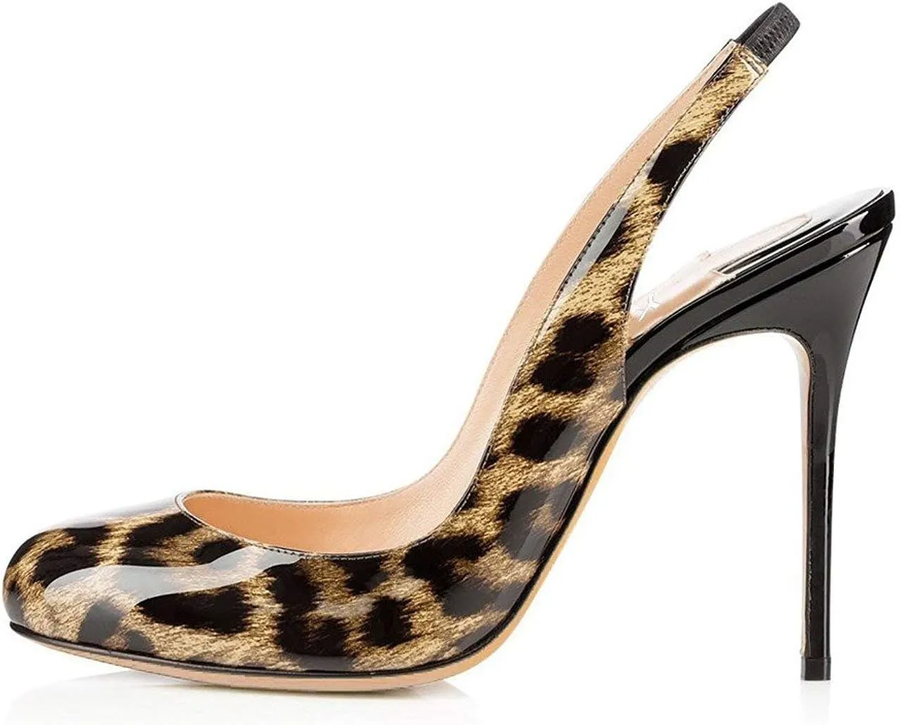 YDN Women Round Toe High Heels Pumps Slip on Stiletto Patent Evening Shoes with Slingback 4-15