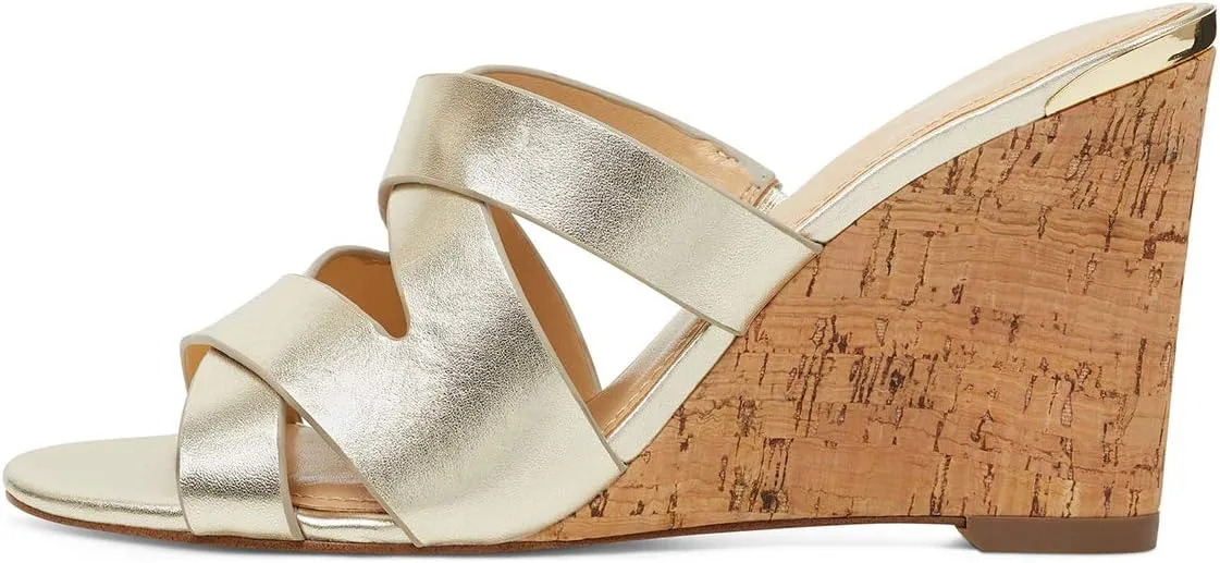 YDN Women Strappy Peep Toe Sandals Wedge High Heels Slip On Mules Cut Out Slide Party Evening Elastic Shoes