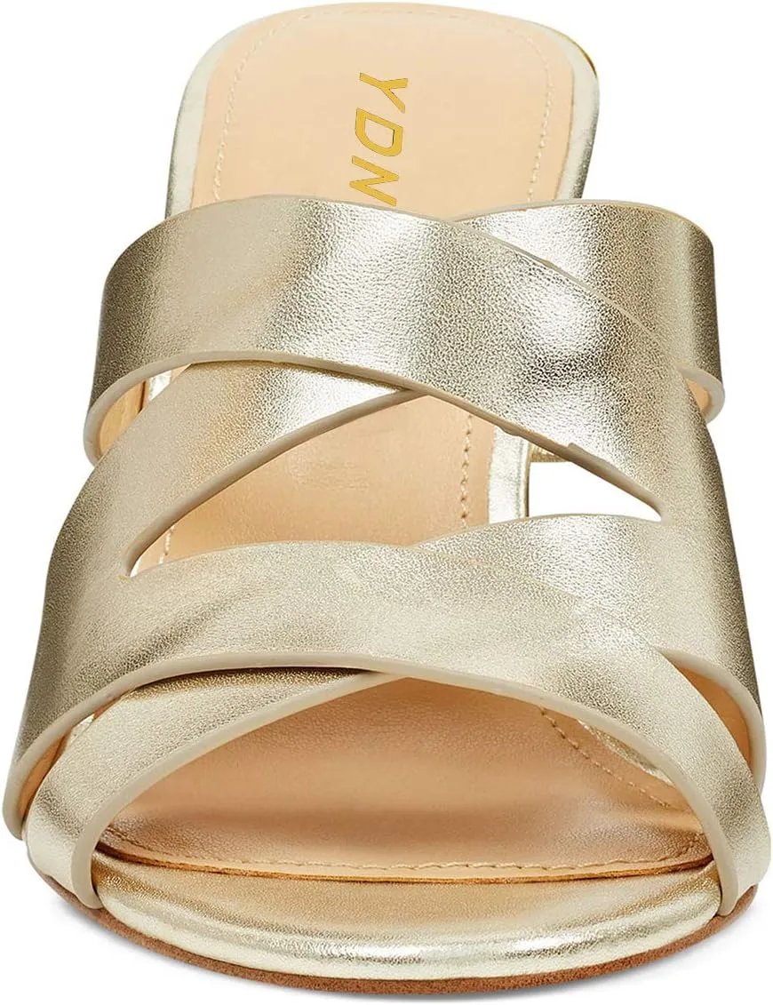 YDN Women Strappy Peep Toe Sandals Wedge High Heels Slip On Mules Cut Out Slide Party Evening Elastic Shoes