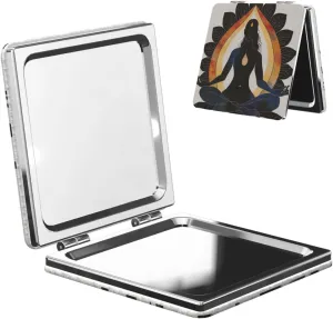 Yoga Meditation Printed Square Pocket Makeup Mirror with 1X/2X Magnification, Portable Mini Travel Makeup Mirror for Travel Daily Work Beauty