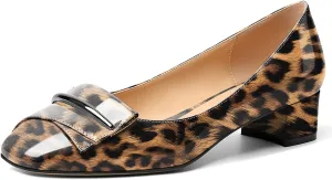 Zamikoo Women's Block Heel Pumps, Square Toe Slip-on Chunky Low Heels, Heeled Dress Shoes with Bow for Office Wedding Work Evening 1.5 Inches