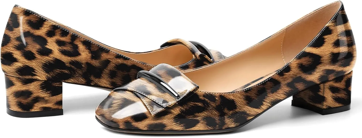 Zamikoo Women's Block Heel Pumps, Square Toe Slip-on Chunky Low Heels, Heeled Dress Shoes with Bow for Office Wedding Work Evening 1.5 Inches