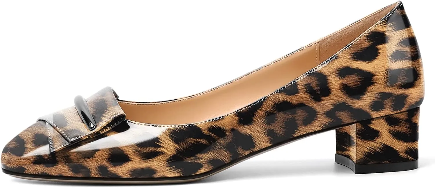 Zamikoo Women's Block Heel Pumps, Square Toe Slip-on Chunky Low Heels, Heeled Dress Shoes with Bow for Office Wedding Work Evening 1.5 Inches
