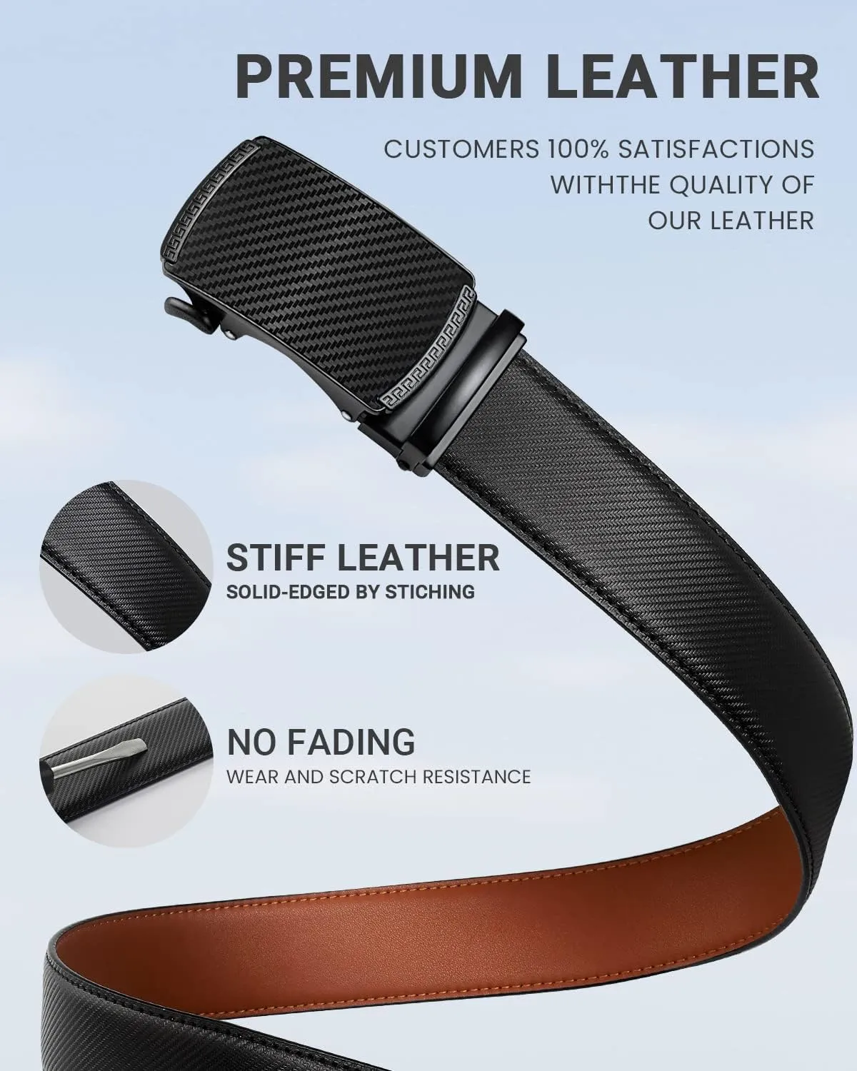 Zitahli Belt Men, Ratchet Belt Dress with 1 3/8" Premium Leather,Slide Belt with Easier Adjustable Automatic Buckle