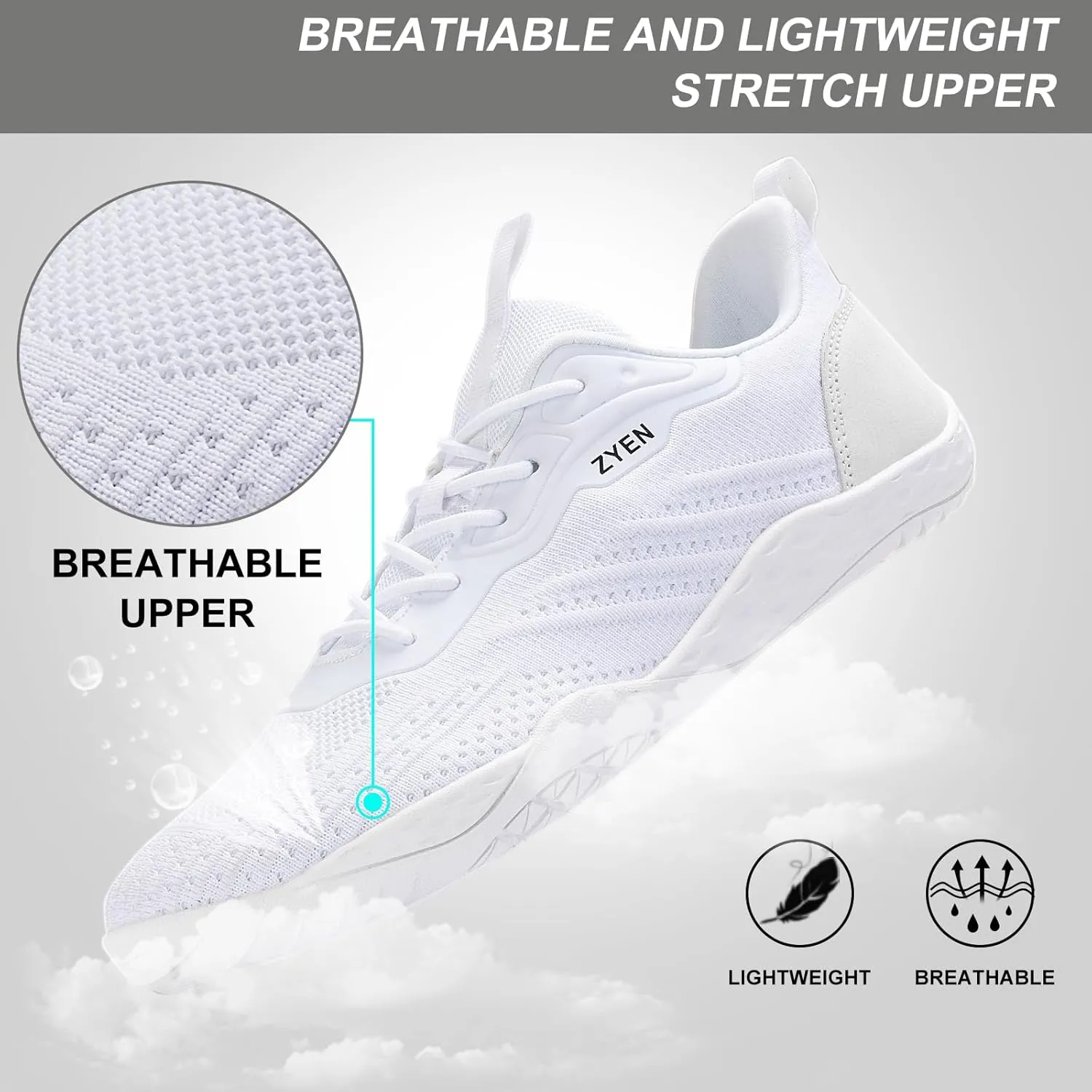 ZYEN Mens Barefoot Shoes Wide Toe Box Trail Running Sneakers Zero Drop Non-Slip Extra Wide Width Walking Shoes Minimalist Wrestling Sneakers Gym Trainer 6.5-13