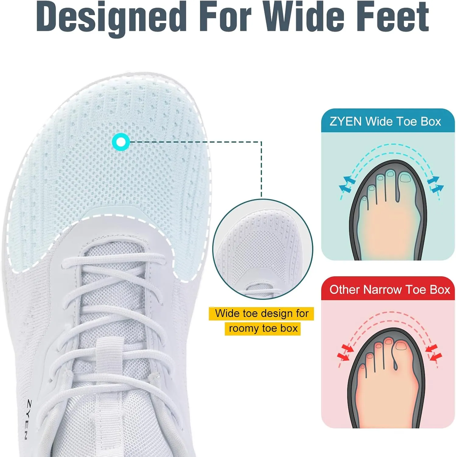ZYEN Mens Barefoot Shoes Wide Toe Box Trail Running Sneakers Zero Drop Non-Slip Extra Wide Width Walking Shoes Minimalist Wrestling Sneakers Gym Trainer 6.5-13