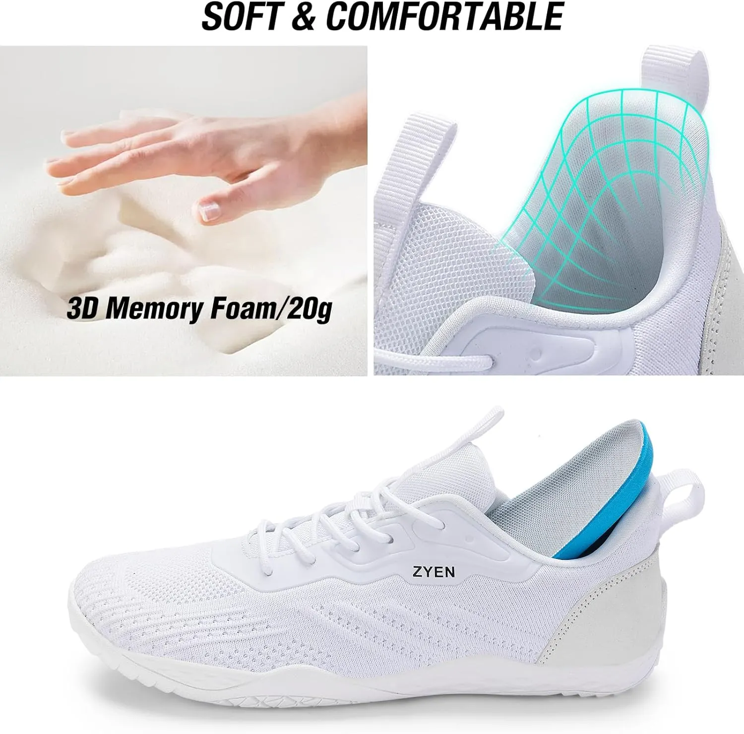 ZYEN Mens Barefoot Shoes Wide Toe Box Trail Running Sneakers Zero Drop Non-Slip Extra Wide Width Walking Shoes Minimalist Wrestling Sneakers Gym Trainer 6.5-13