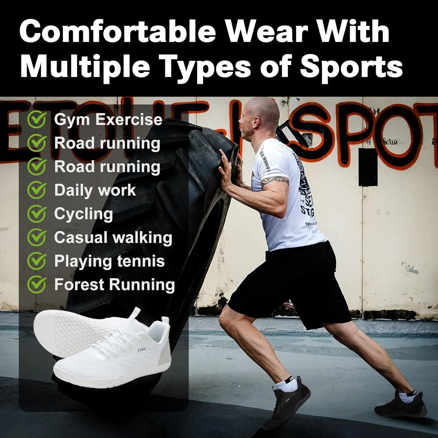 ZYEN Mens Barefoot Shoes Wide Toe Box Trail Running Sneakers Zero Drop Non-Slip Extra Wide Width Walking Shoes Minimalist Wrestling Sneakers Gym Trainer 6.5-13