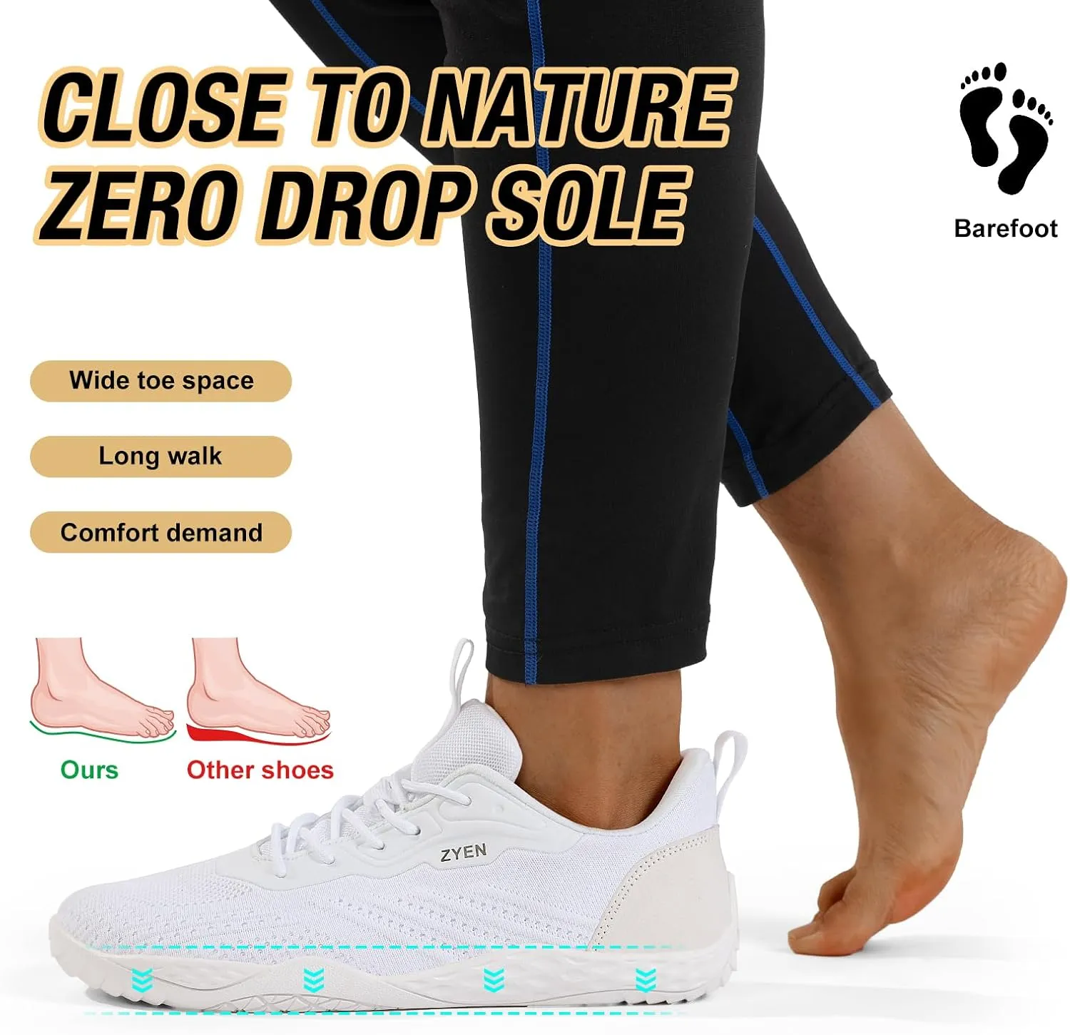 ZYEN Mens Barefoot Shoes Wide Toe Box Trail Running Sneakers Zero Drop Non-Slip Extra Wide Width Walking Shoes Minimalist Wrestling Sneakers Gym Trainer 6.5-13